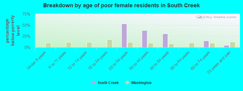 Breakdown by age of poor female residents in South Creek