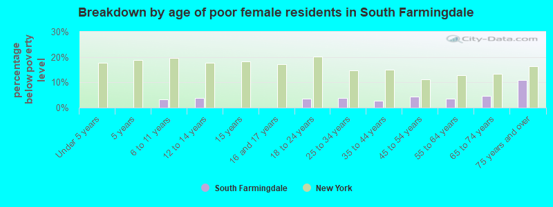 Breakdown by age of poor female residents in South Farmingdale