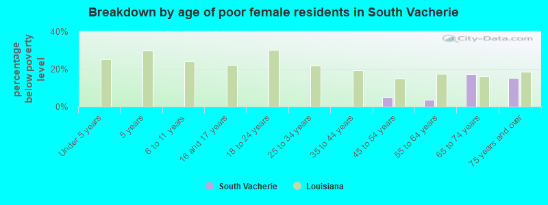 Breakdown by age of poor female residents in South Vacherie