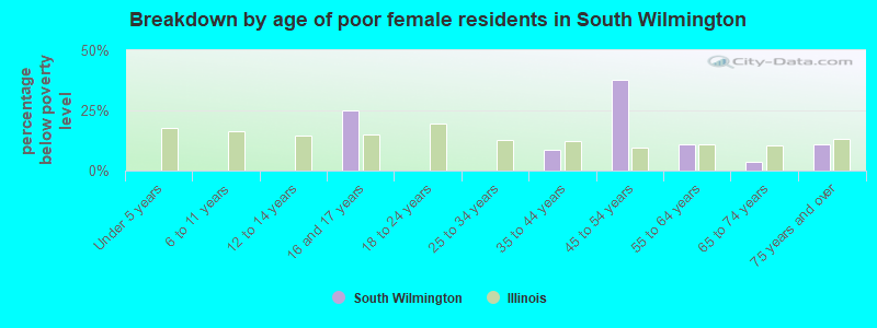 Breakdown by age of poor female residents in South Wilmington