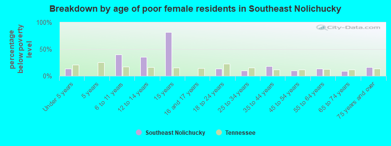 Breakdown by age of poor female residents in Southeast Nolichucky