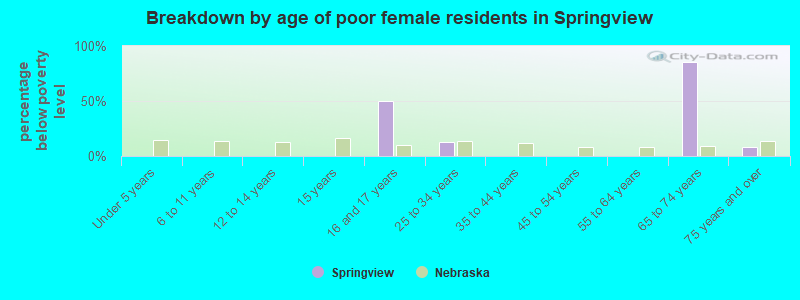 Breakdown by age of poor female residents in Springview