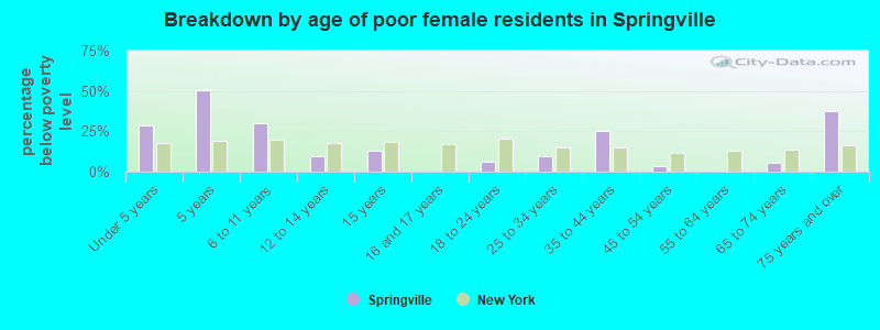 Breakdown by age of poor female residents in Springville
