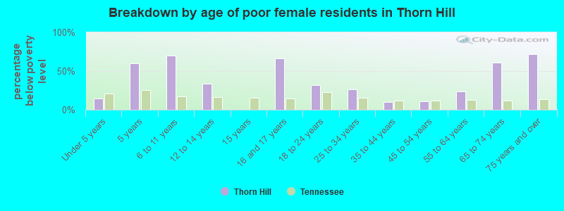 Breakdown by age of poor female residents in Thorn Hill