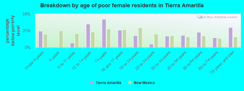 Breakdown by age of poor female residents in Tierra Amarilla