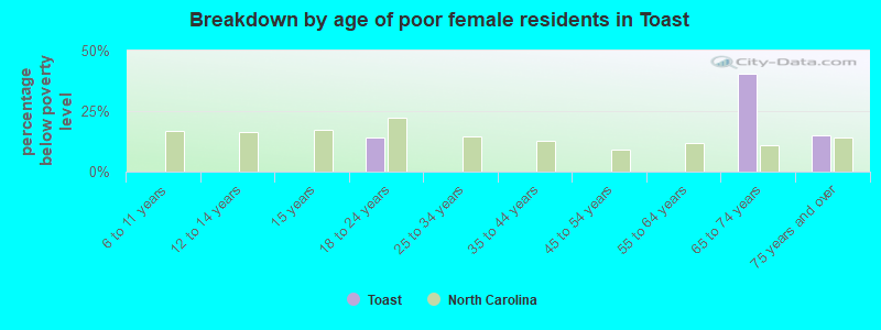 Breakdown by age of poor female residents in Toast