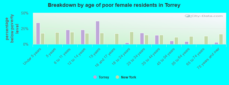 Breakdown by age of poor female residents in Torrey