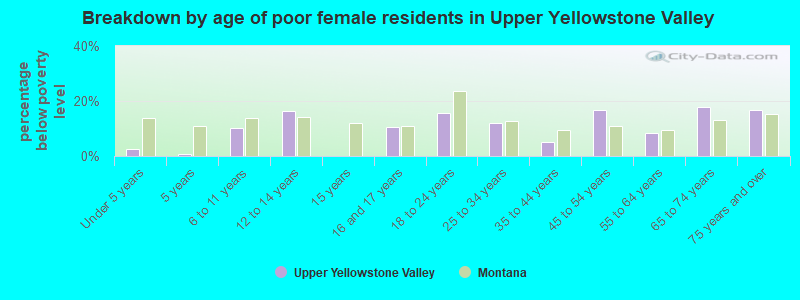 Breakdown by age of poor female residents in Upper Yellowstone Valley