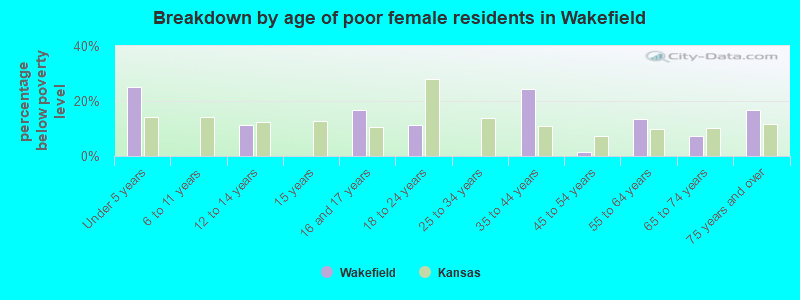 Breakdown by age of poor female residents in Wakefield