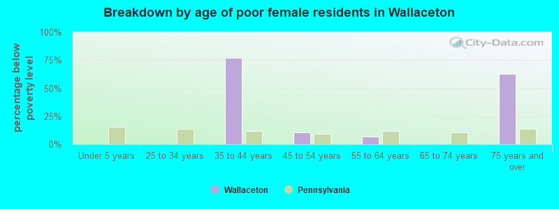 Breakdown by age of poor female residents in Wallaceton