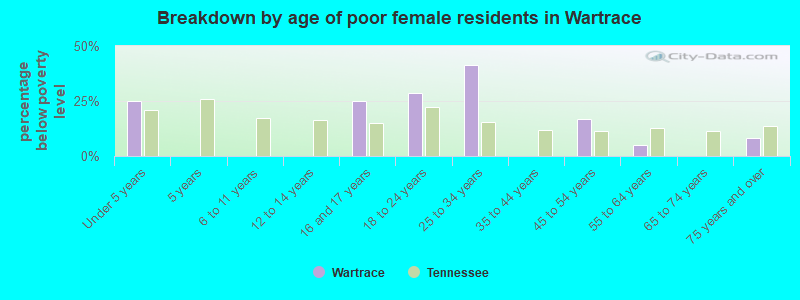 Breakdown by age of poor female residents in Wartrace