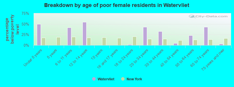 Breakdown by age of poor female residents in Watervliet