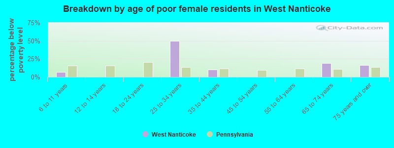 Breakdown by age of poor female residents in West Nanticoke