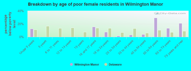 Breakdown by age of poor female residents in Wilmington Manor