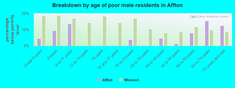 Breakdown by age of poor male residents in Affton