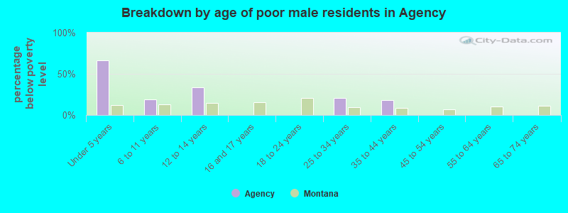 Breakdown by age of poor male residents in Agency