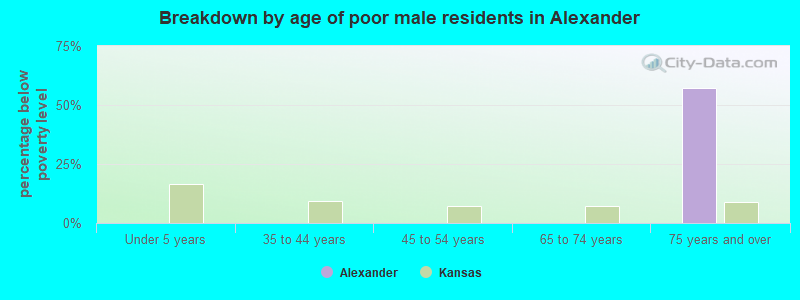 Breakdown by age of poor male residents in Alexander