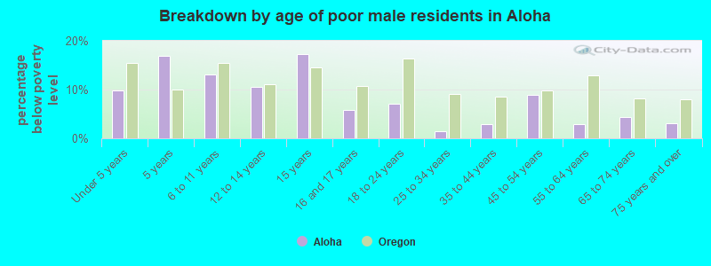 Breakdown by age of poor male residents in Aloha
