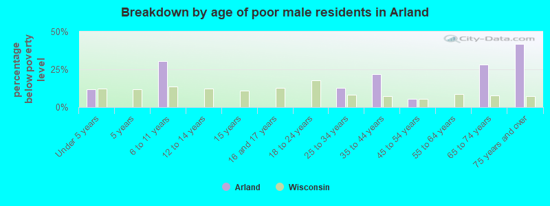 Breakdown by age of poor male residents in Arland