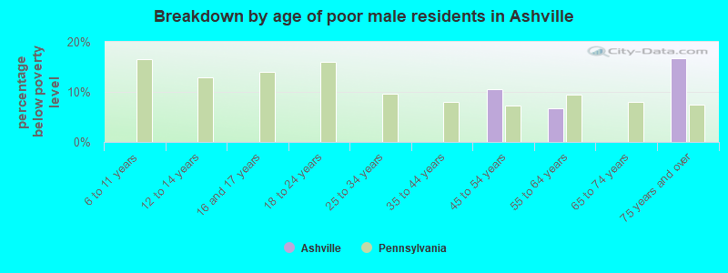 Breakdown by age of poor male residents in Ashville