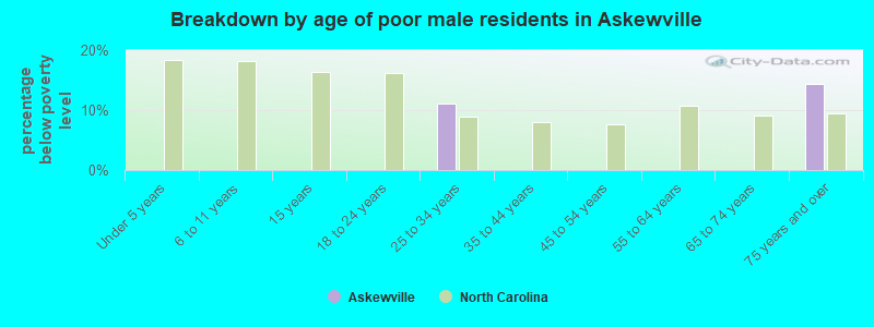 Breakdown by age of poor male residents in Askewville