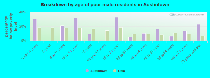 Breakdown by age of poor male residents in Austintown