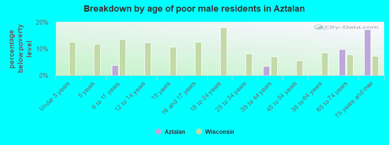 Breakdown by age of poor male residents in Aztalan