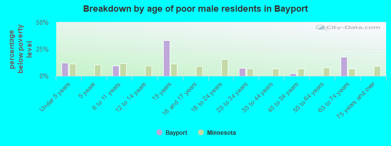 Breakdown by age of poor male residents in Bayport