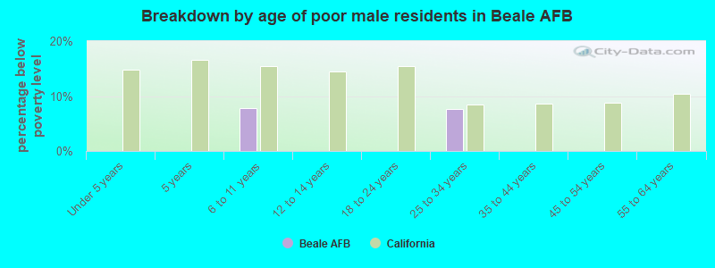 Breakdown by age of poor male residents in Beale AFB