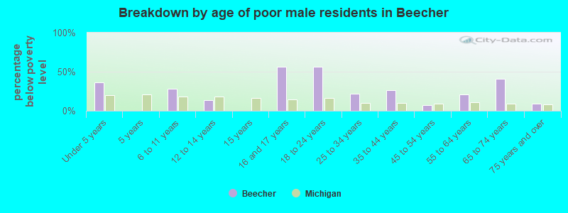 Breakdown by age of poor male residents in Beecher