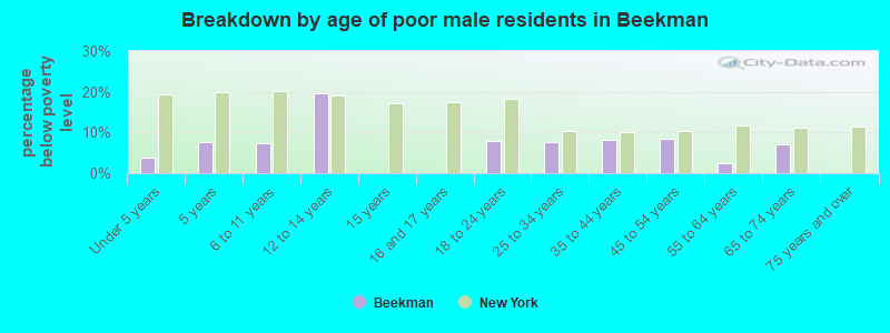 Breakdown by age of poor male residents in Beekman