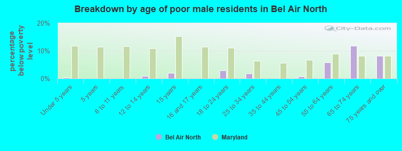 Breakdown by age of poor male residents in Bel Air North