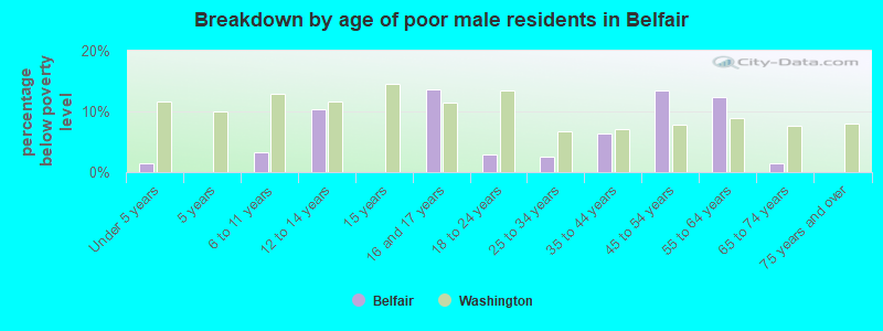Breakdown by age of poor male residents in Belfair