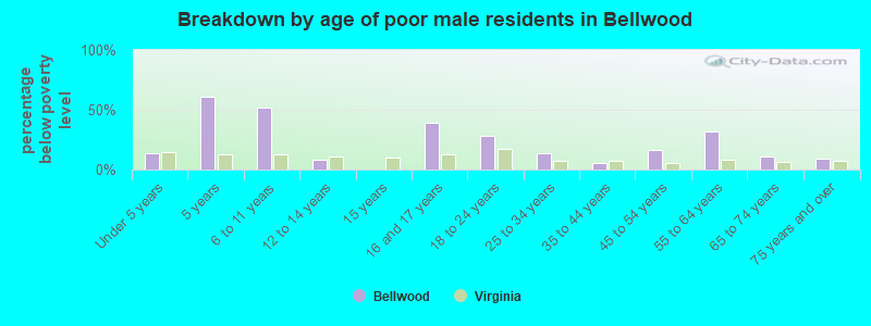 Breakdown by age of poor male residents in Bellwood