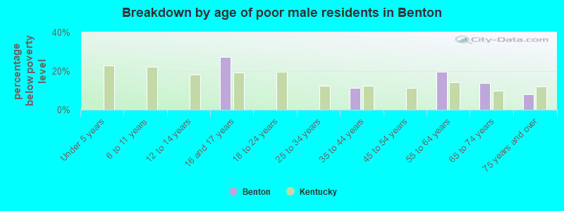 Breakdown by age of poor male residents in Benton