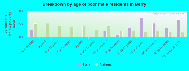 Breakdown by age of poor male residents in Berry