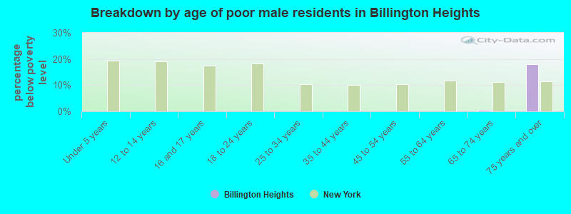 Breakdown by age of poor male residents in Billington Heights
