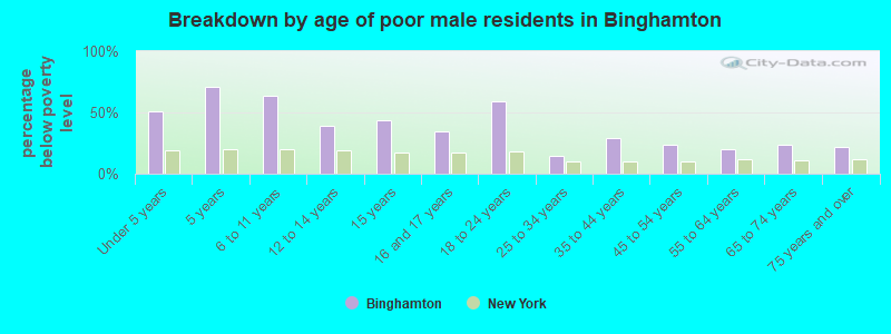 Breakdown by age of poor male residents in Binghamton