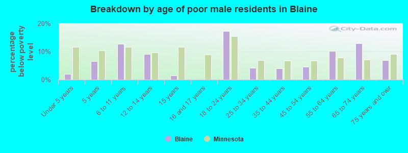 Breakdown by age of poor male residents in Blaine