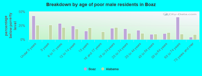 Breakdown by age of poor male residents in Boaz