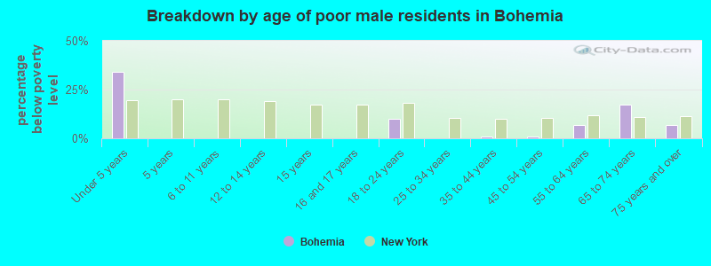 Breakdown by age of poor male residents in Bohemia