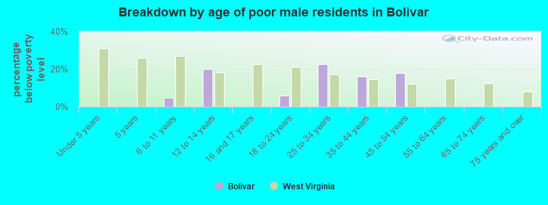 Breakdown by age of poor male residents in Bolivar
