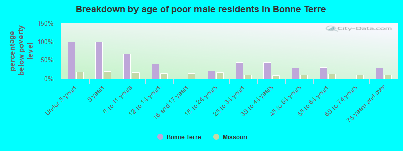 Breakdown by age of poor male residents in Bonne Terre