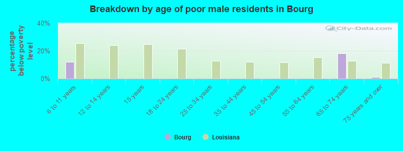 Breakdown by age of poor male residents in Bourg