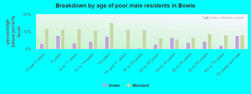 Breakdown by age of poor male residents in Bowie