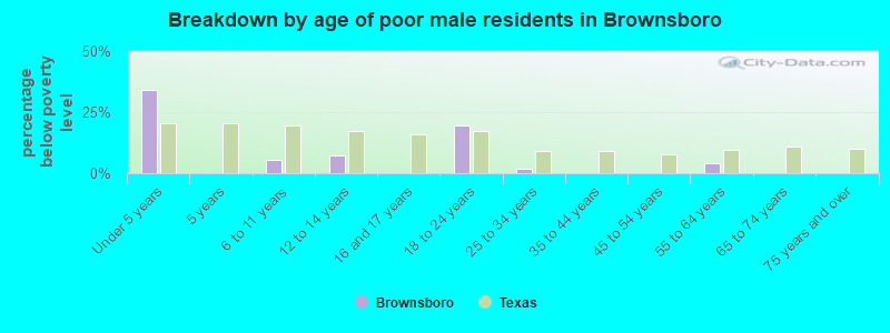 Breakdown by age of poor male residents in Brownsboro