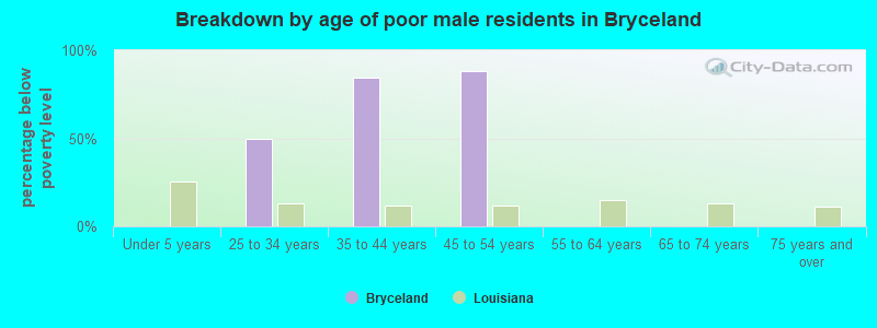 Breakdown by age of poor male residents in Bryceland