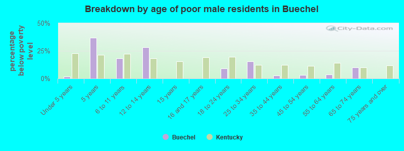 Breakdown by age of poor male residents in Buechel