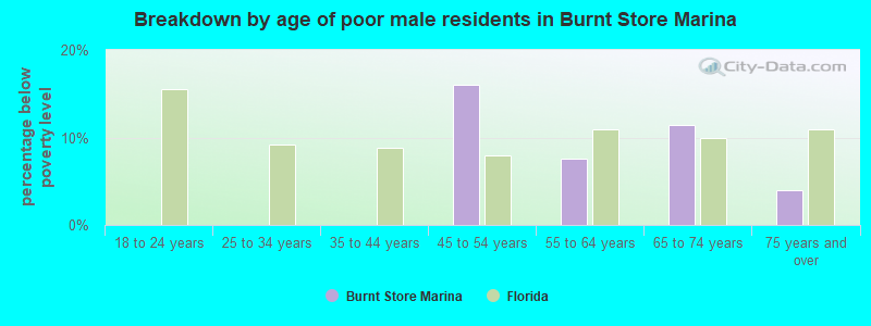 Breakdown by age of poor male residents in Burnt Store Marina