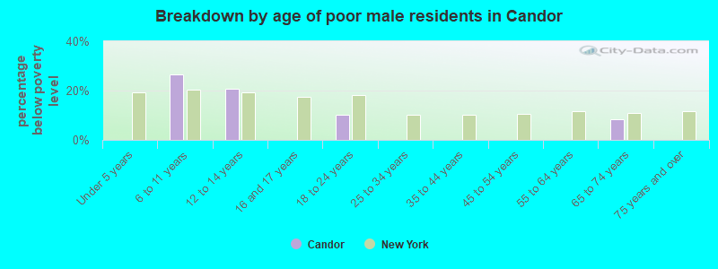 Breakdown by age of poor male residents in Candor